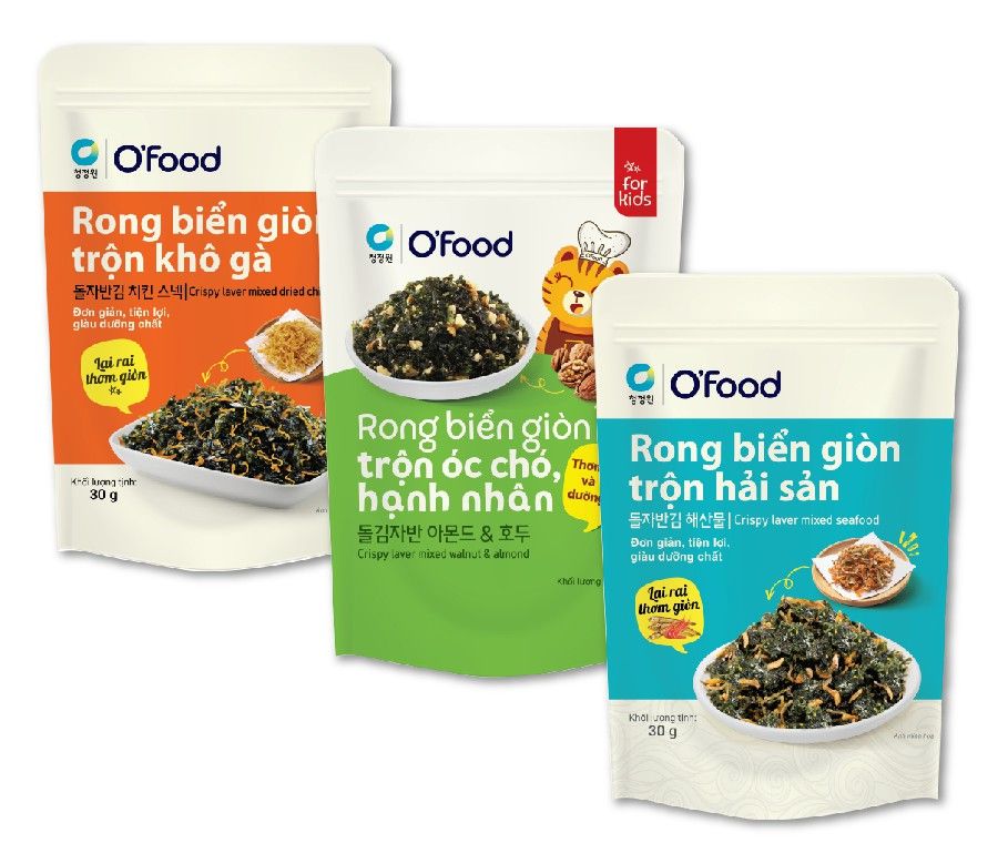 Rong biển giòn trộn gia vị, khô gà, hải sản, óc chó hạnh nhân