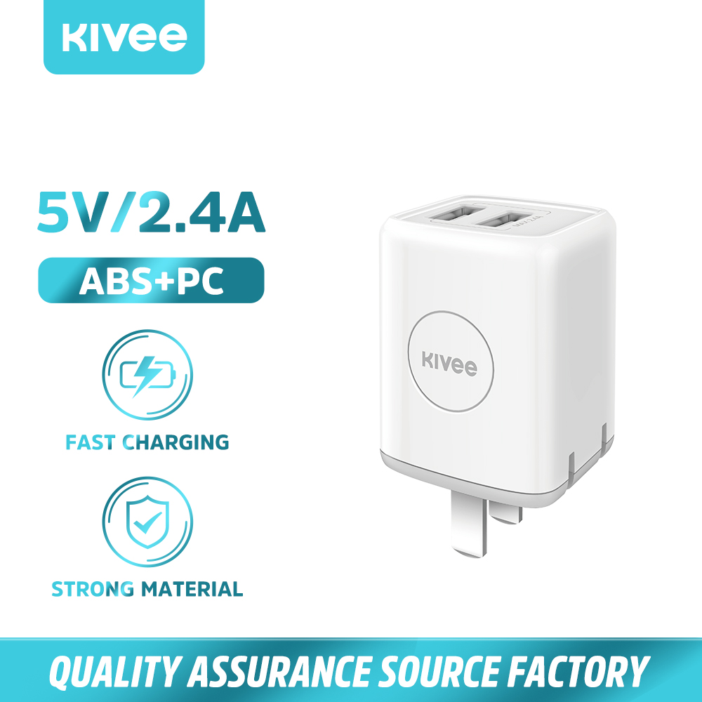 KIVEE AH12 Bộ sạc treo tường có thể gập lại Bộ sạc USB kép 2.4A Bộ sạc nhanh cho iPhone 6 8 11 12 13 Pro Max Xiaomi Redmi Note 9S 8 7 Samsung Galaxy S10 OPPO f11 Pro VIVO