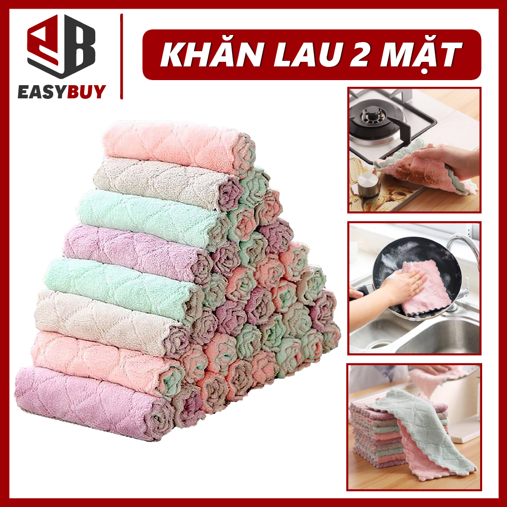 10 Khăn Bông Vệ Sinh Lau Bếp, Lau Tay, Lau Chén Bát 2 Mặt Siêu Thấm Hút