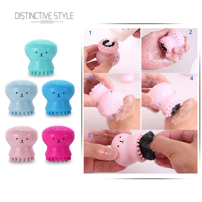Máy rửa mặt bạch tuộc, cọ rửa mặt masage, máy rửa mặt mini tạo bọt tiện dụng chống thấm nước
