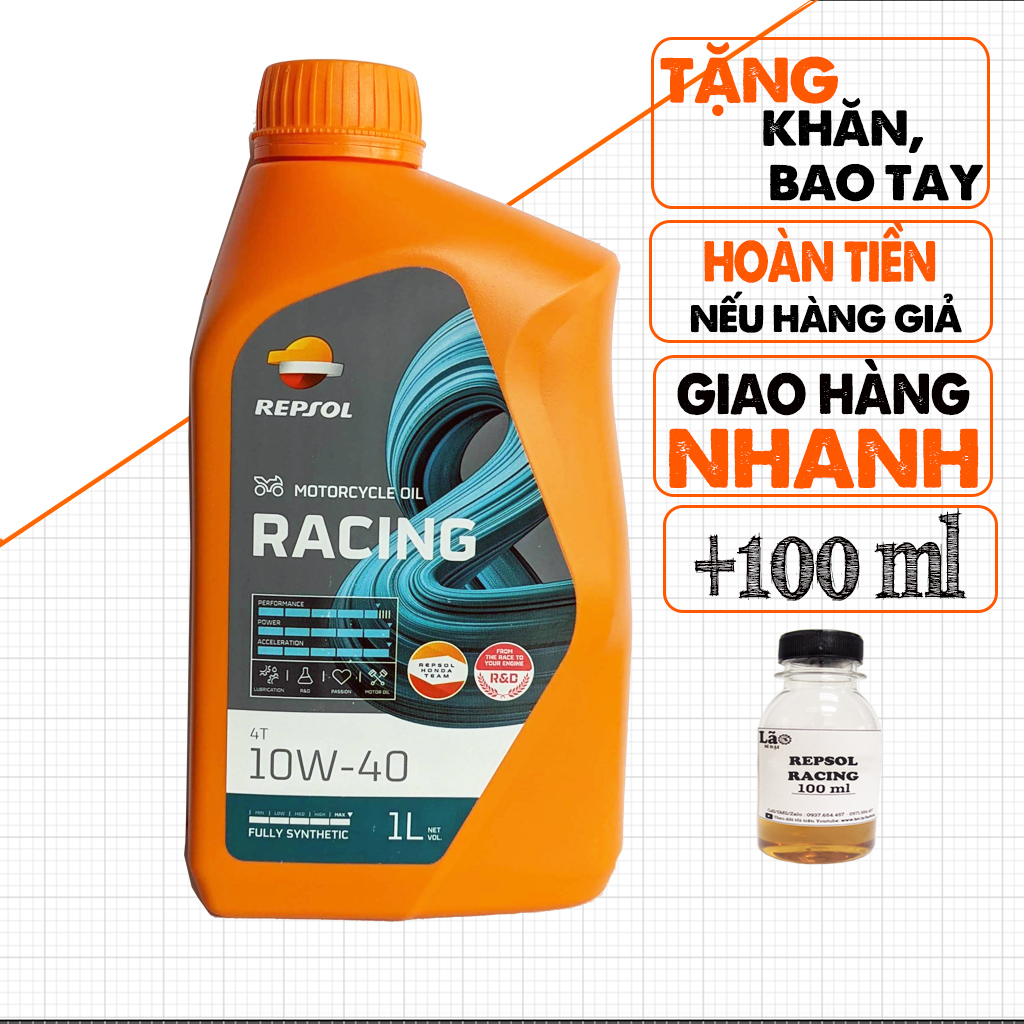 Bán 1.1 Lít Nhớt Xe Máy Xe Số Repsol Racing 10W40, Dầu Tổng Hợp 100% Nhập Indo, Xe Chạy Bốc, Số Mượt, Phù Hợp Với Exciter, Winner, Raider