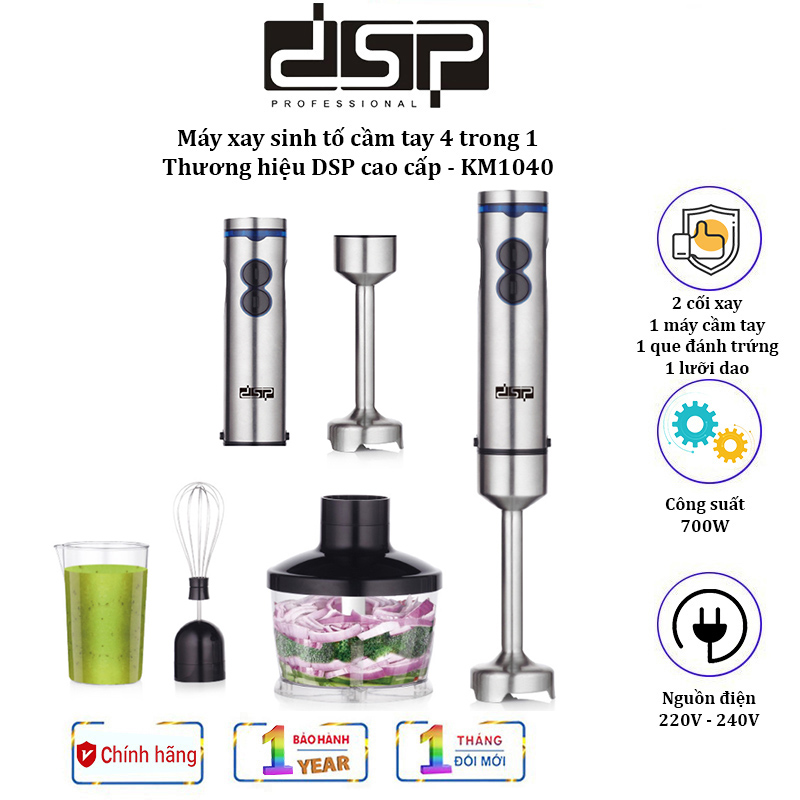 Máy xay sinh tố cầm tay đa năng 4 trong 1 dsp km1040 công suất 700w, có 2 tốc độ điều chỉnh linh hoạt - bảo hành 12 tháng