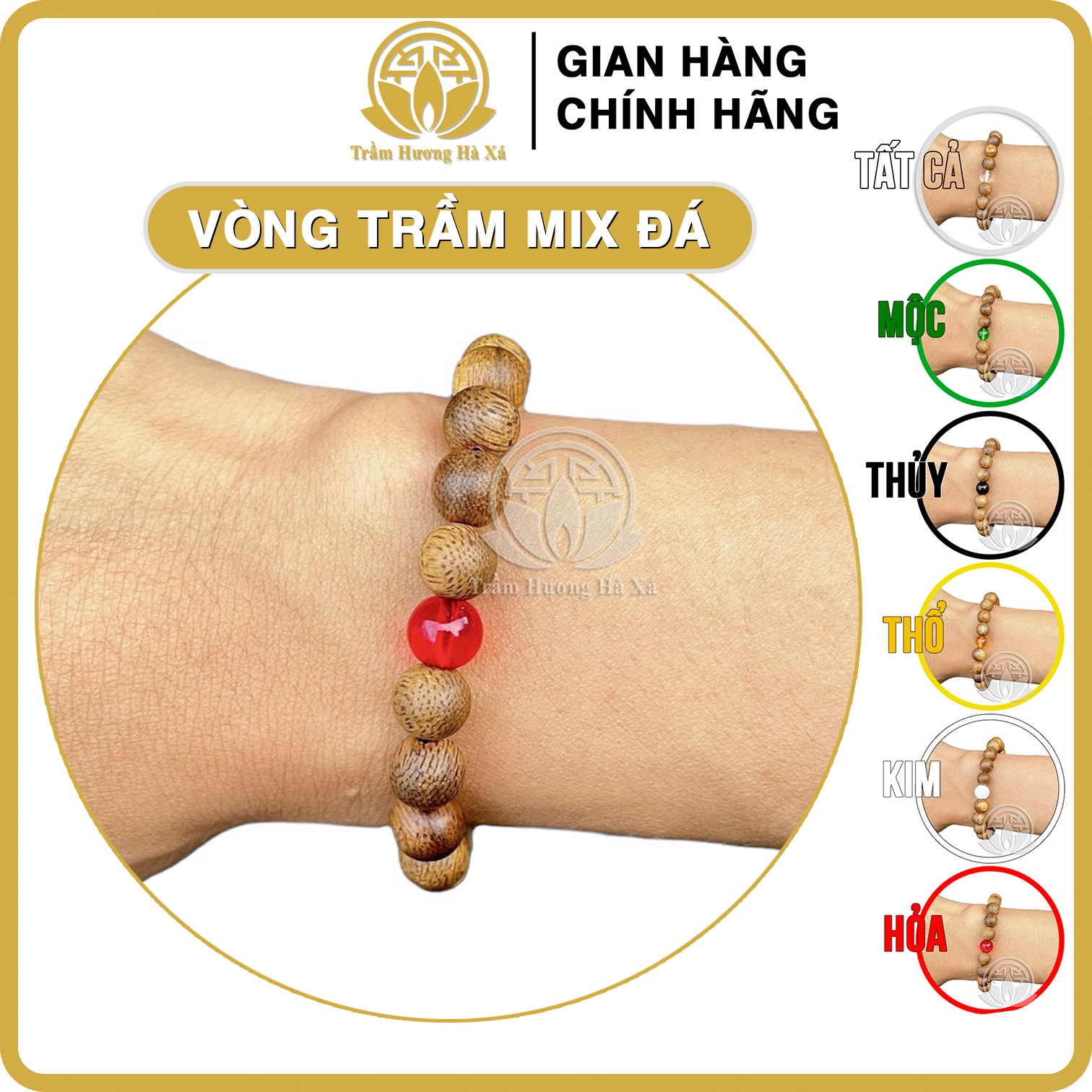 Vòng tay phong thủy trầm hương Hà XÁ tròn đơn mix đá màu mệnh kim mộc thủy hỏa thổ đeo tay cặp đôi nam nữ may mắn tài lộc