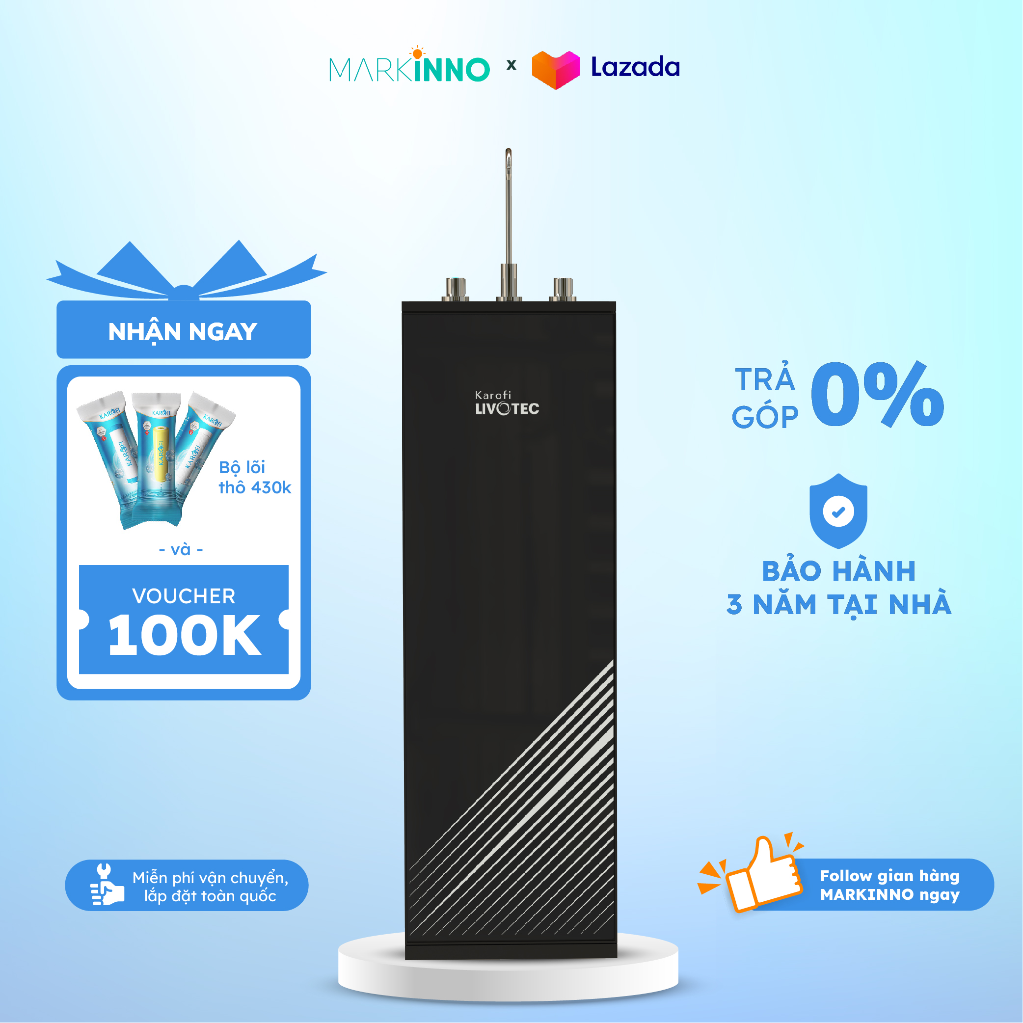 Máy lọc nước lạnh nguội karofi livotec 600 bình áp 6l hệ thống 7 lõi màng ro 100gdp hàn quốc