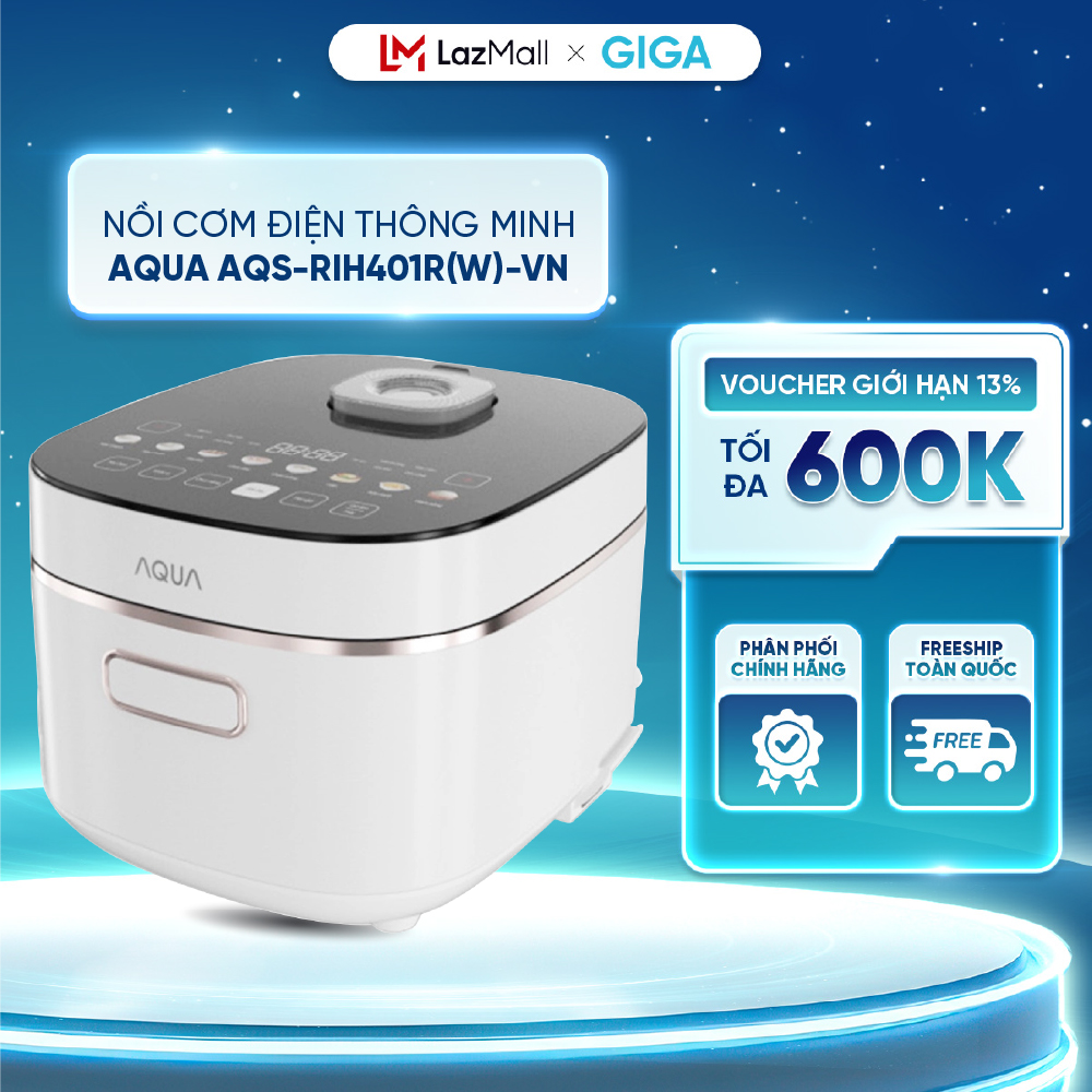 Nồi cơm điện cao tần Aqua 1.5 lít AQS-RIH401R(W)-VN - 1300W - 8 chức năng nấu - Hẹn giờ 24 tiếng