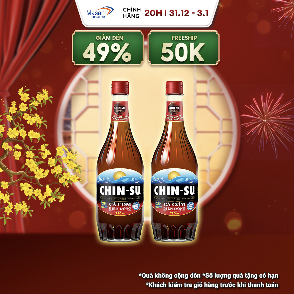   15.12-29.12 Voucher 18% CHO ĐƠN TỪ 199K Combo 2 Nước Mắm CHIN-SU Cá Cơm Biển Đông Chai 720ml 