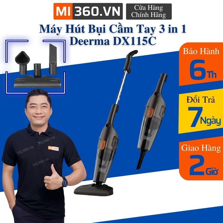 Máy hút bụi cầm tay đa năng deerma dx115c - 3 đầu hút tiện lợi - bộ lọc hepa - kích thước nhỏ gọn - hàng chính hãng