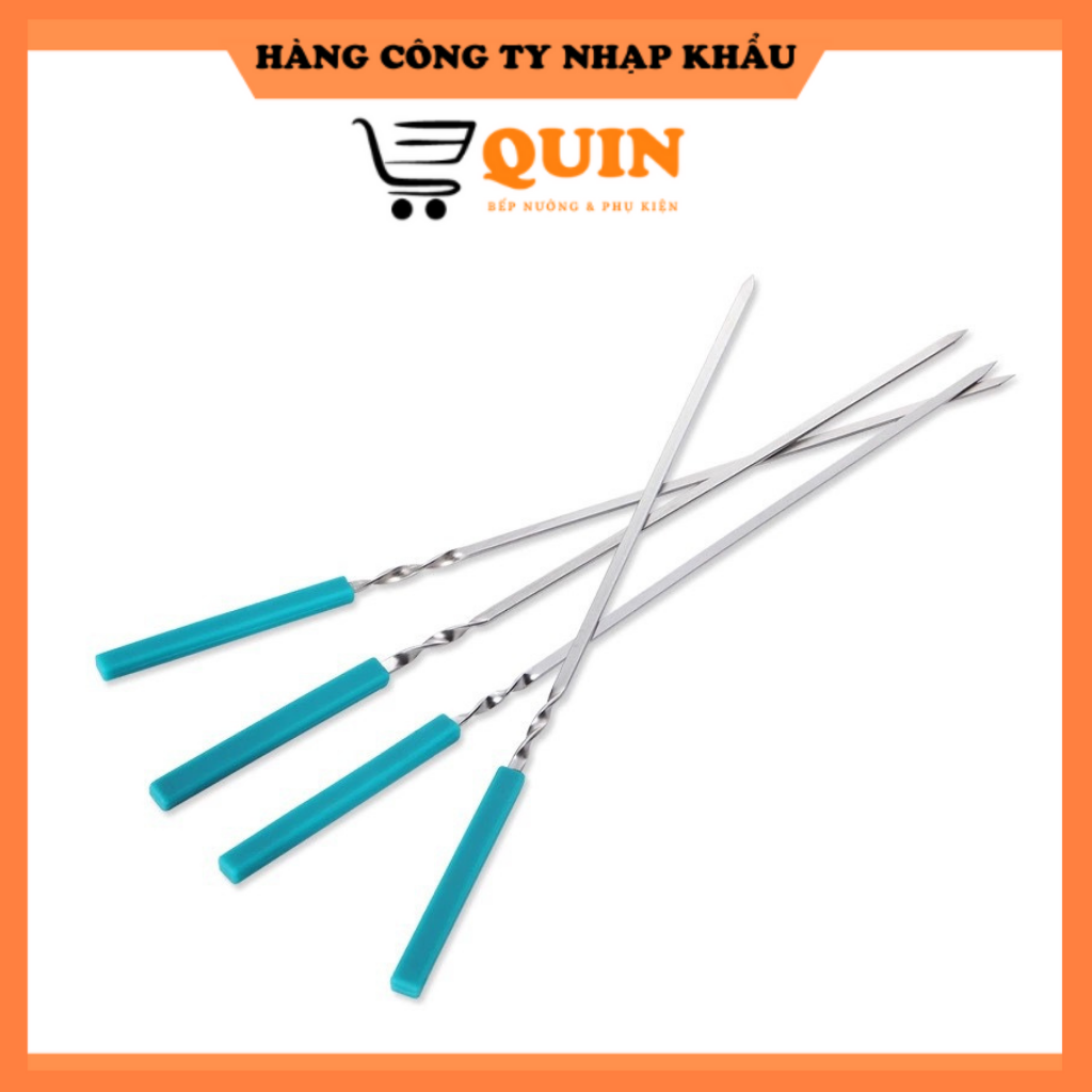 Xiên nướng inox xiên nướng xiên nướng thịt tay cầm silicon chống nóng xiên nướng cao cấp