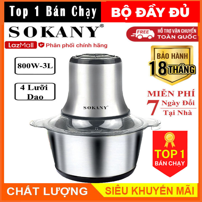 Máy xay thịt,máy xay thực phẩm, sinh tố đa năng sokany inox 7005a 3l công suất lớn 800w, cối inox 304 xay hoa quả, xay thịt, xay cua cá, xay xả ớt, xay đồ ăn dặm - máy xay thực phẩm , hàng chính hãng sokany - bảo hàng 18 tháng