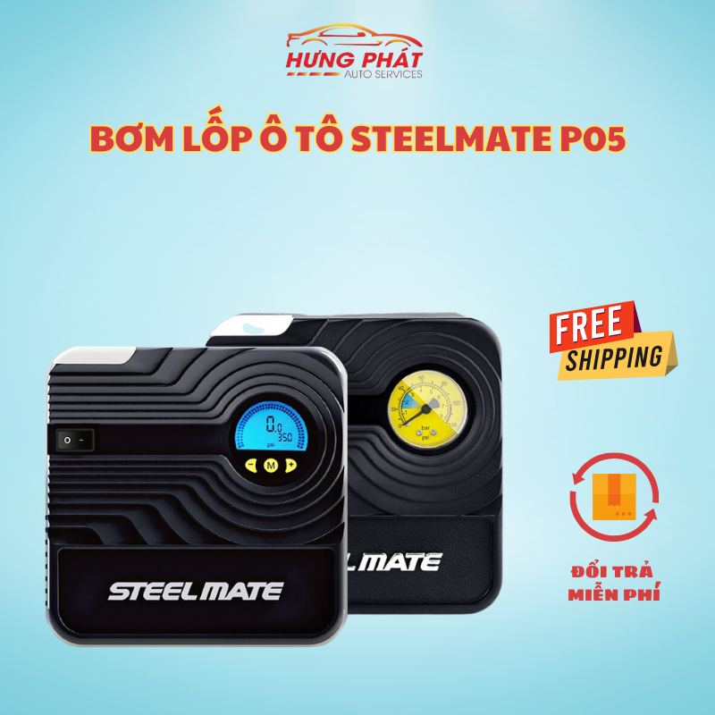 Bơm lốp ô tô steelmate p05 bảo hành 6 tháng, bơm xe ô tô, xe máy thông minh cảm biến hơi tự ngắt - hưng phát auto