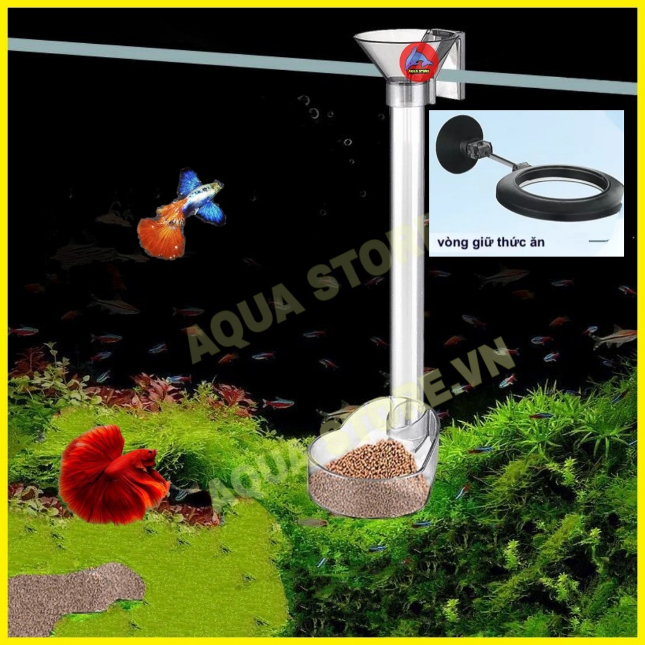 Ống cho Cá Tép ăn, ống Cá ăn có chén , giúp cá tép ăn gọn sạch
