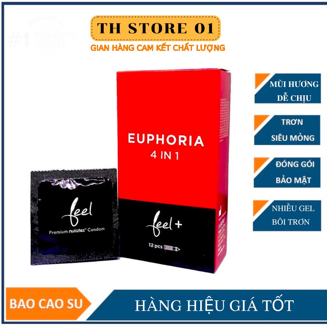Bao cao su Gai Feel 4 in 1 Bao cao su Gân Gai Kéo dài thời gian - Hương dâu,Hộp 12 bao, Sự kết hợp hoàn hảo TH STORE 01