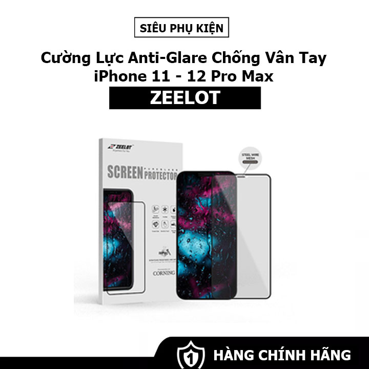 Cường lực zeelot anti-glare chống vân tay cho các dòng iphone 11- 12 pro max - hàng fullbox - chính hãng- tặng kèm cáp sạc iphone 20cm