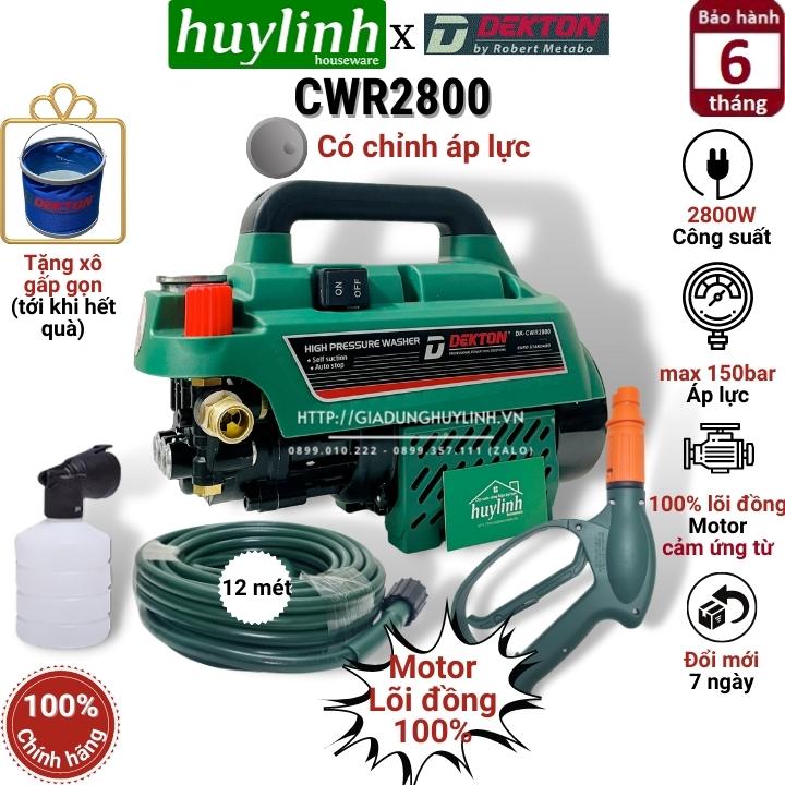 Máy xịt rửa xe chỉnh áp Dekton CWR2800 - Công suất 2800W - Tặng xô gấp gọn - Hàng chính hãng Motor cảm ứng từ lõi đồng