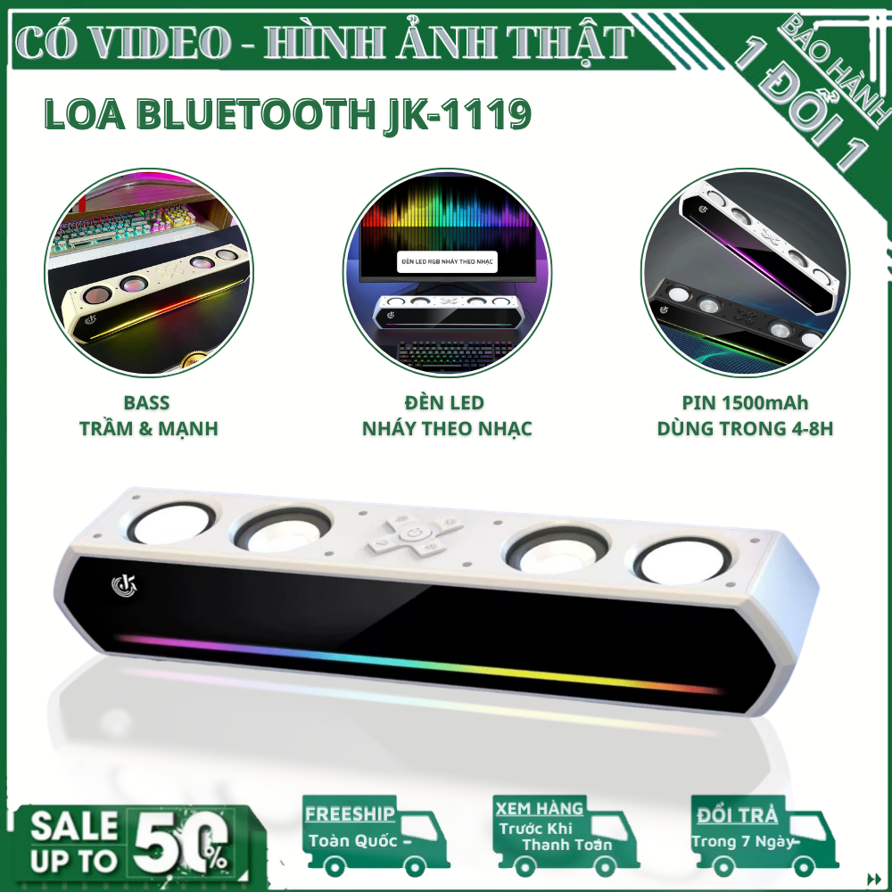 Loa Máy Tính Gaming Soundbar Bluetooth Để Bàn Màu Trắng JK-1119 Led Rgb Loa Vi Tính Âm Thanh Hay Bass Cực Mạnh