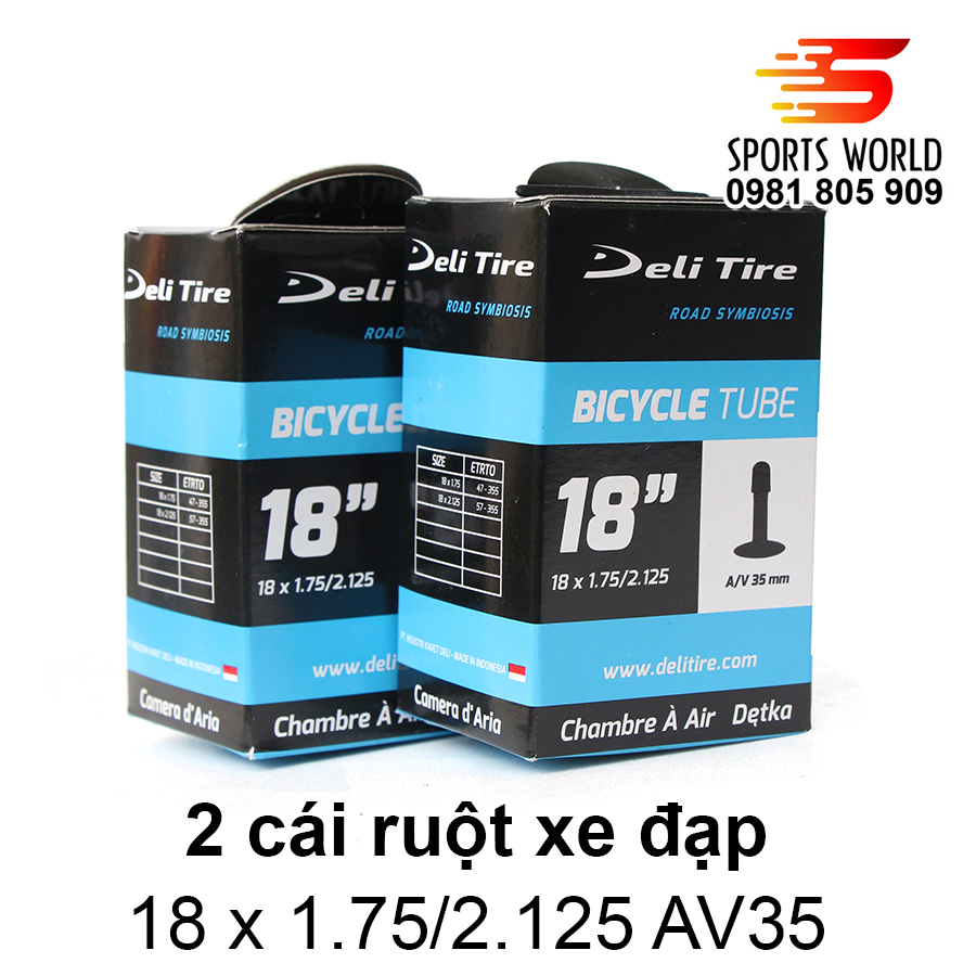 Ruột xe đạp 18x1.75/2.125 van xe máy dài 35mm DELI-TIRE
