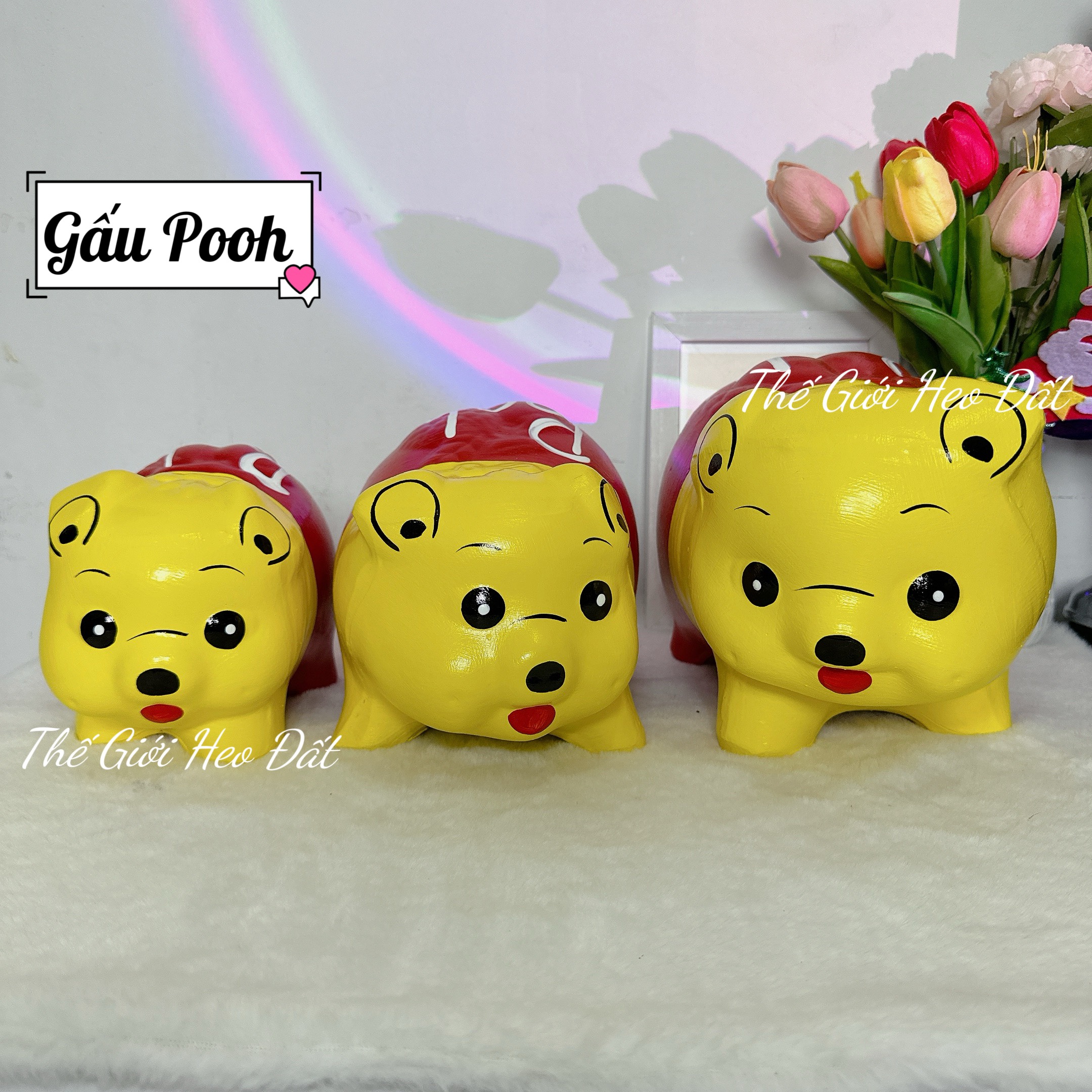 Heo đất, lợn đất tiết kiệm dễ thương hình thú Cộp, cún, Gấu Pooh, Gấu nón hồng, Kitty, doraemon