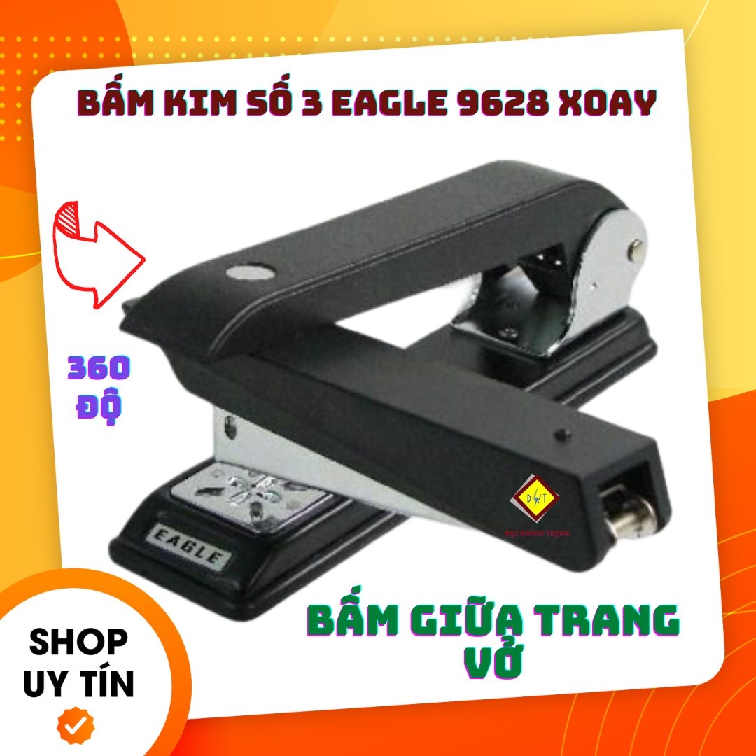 Bấm kim số 3 eagle 9628 xoay 360 độ bấm được vào giữa cuốn tập dùng ghim số 3, 23/8 hàng chính hãng