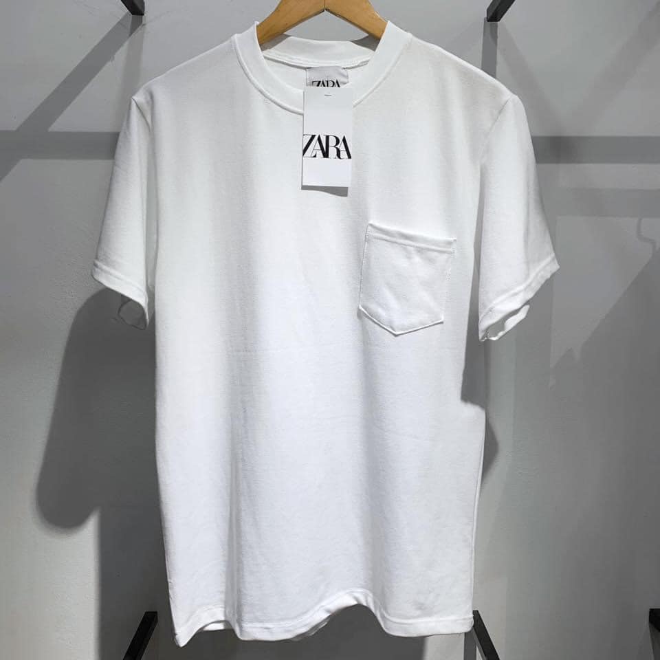 Áo thun nam ZARA, áo phông nam nữ túi ngực, áo dáng suông chất liệu cotton.
