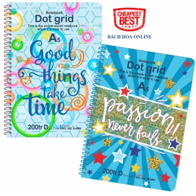 Sổ lò xo đơn KLONG A5 200 trang Dot Grid ruột chấm 70/76 MS: 968