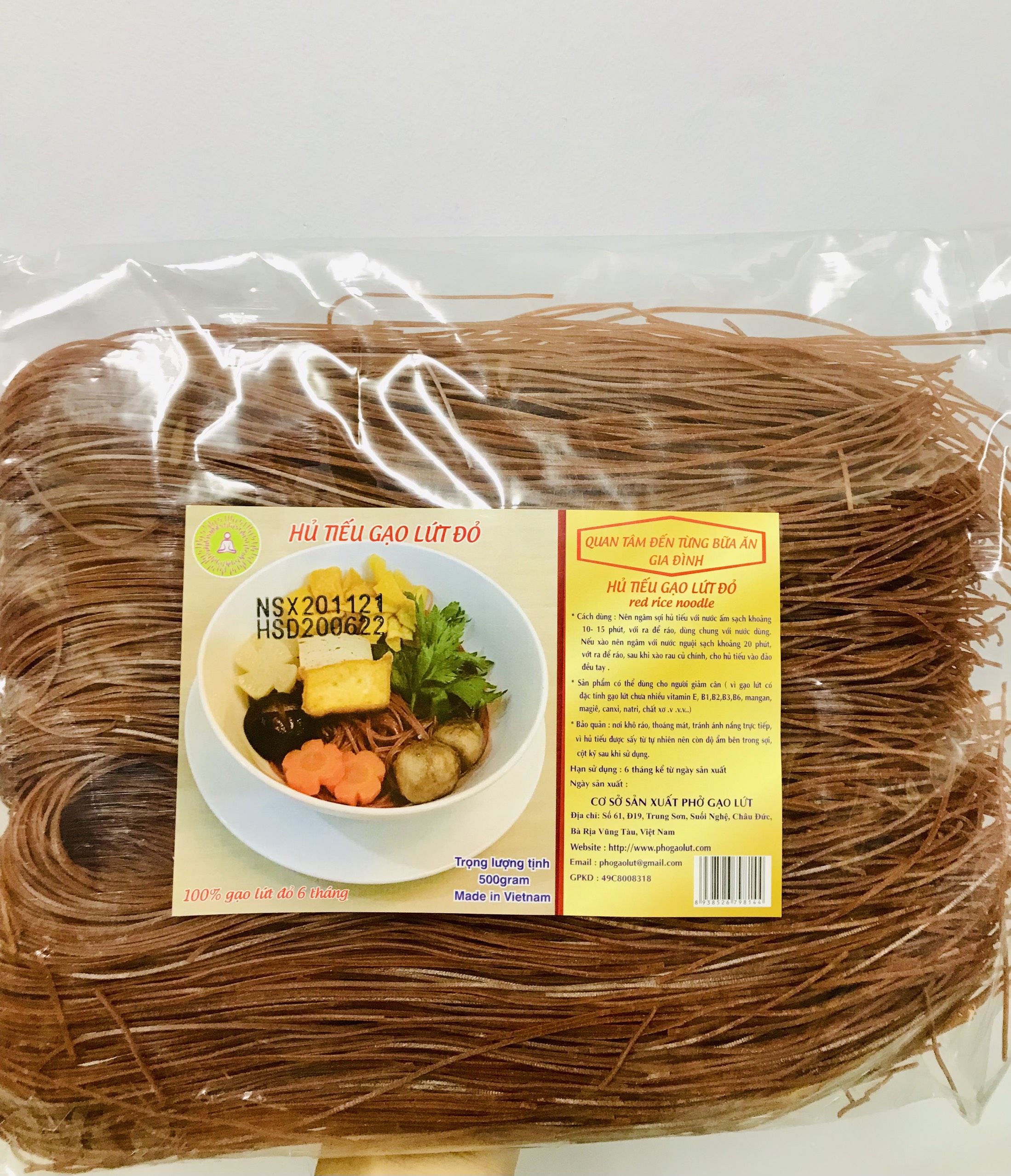 Hủ tiếu gạo lứt khô gói 500gr, hủ tíu lức dai ngon giảm cân