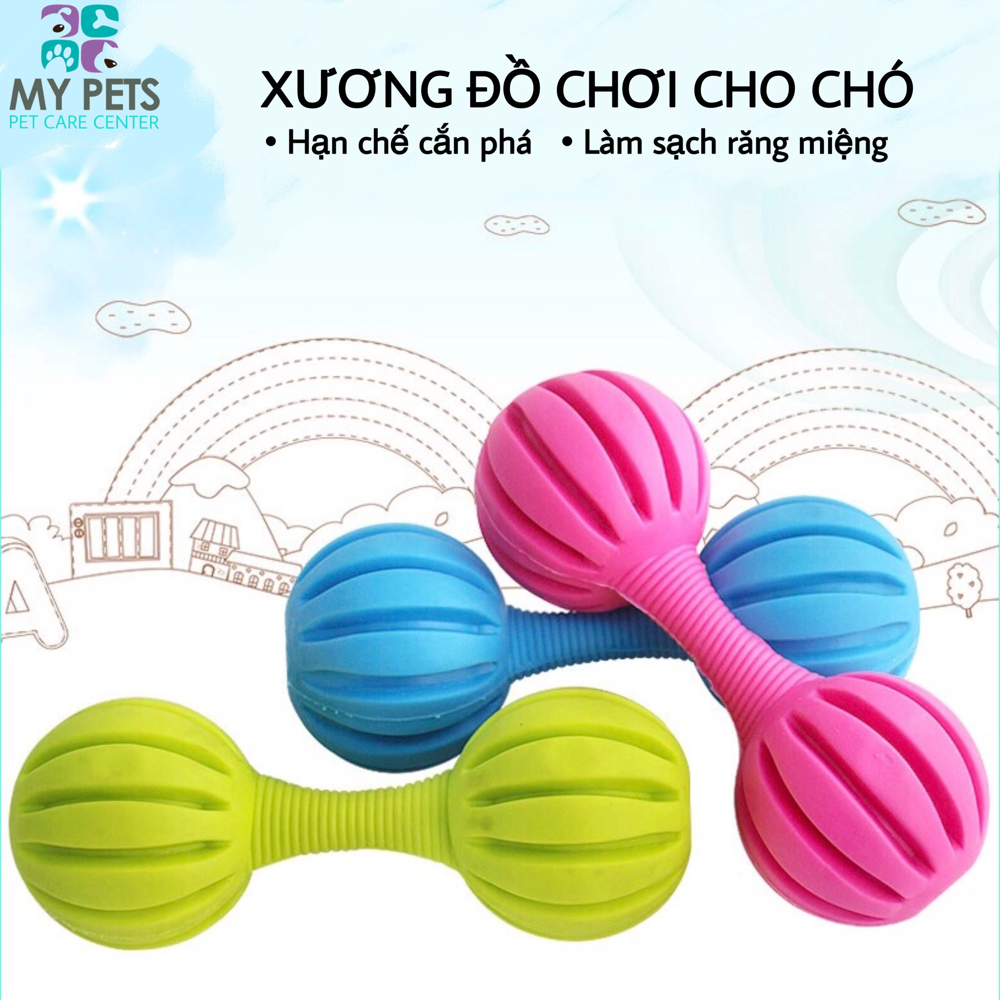 Đồ chơi xương gặm sạch răng cho chó mèo bên trong có chuông