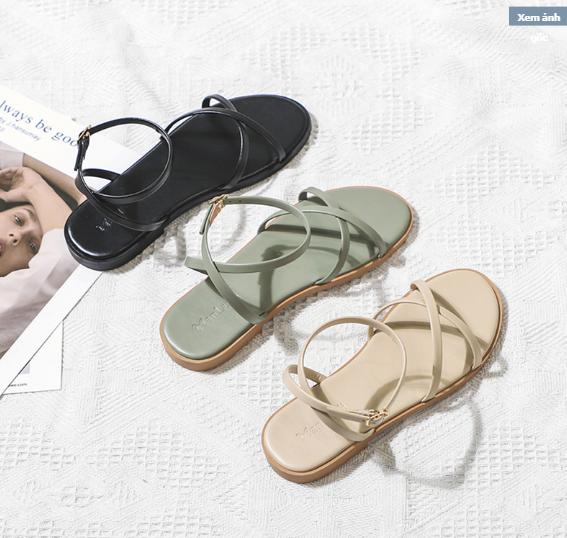 Giày Sandal bệt quai chéo bóng new fashion Hàn Quốc - Giày sandal quai chéo gót chéo-SD-0257