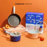 Nồi, Chảo chống dính Lock&Lock Rolling Pop LOP nắp nồi thủy tinh - 16cm - 18cm - 22cm Dùng được trên bếp điện từ