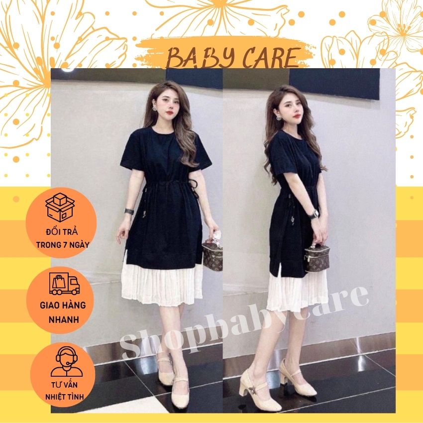 Váy bầu xinh chất cotton đuôi cápha voan trắng xếp ly- đầm bầu công sở thiết kế nhẹ nhàng