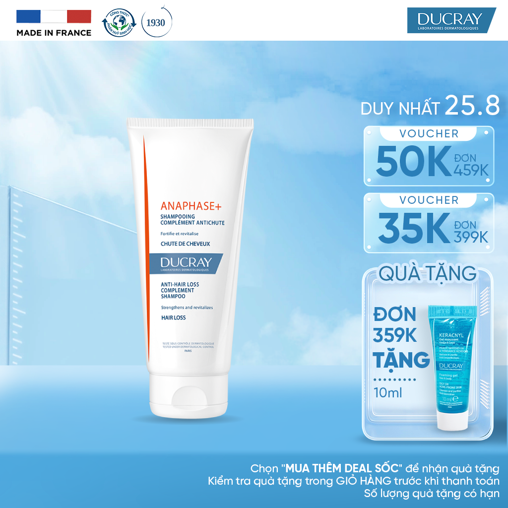Dầu gội bổ sung dưỡng chất ngăn rụng tóc Ducray Anaphase+ Shampoo 200ml