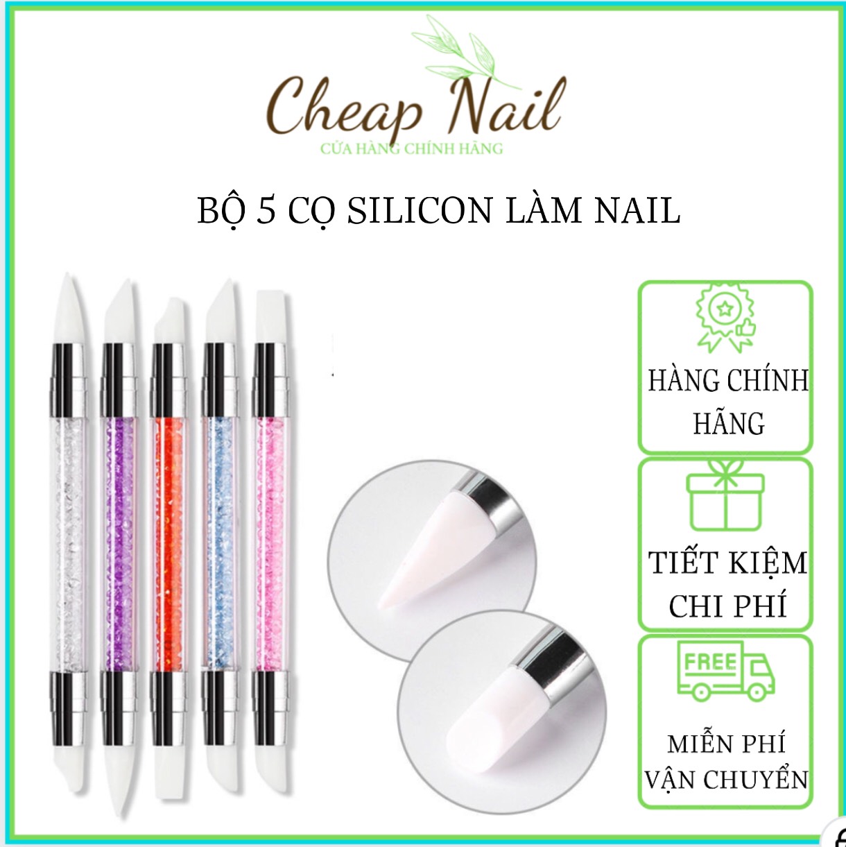 Sét cọ silicon, Bộ 5 bút silicon cán đá nặn hoa, Dặm foi