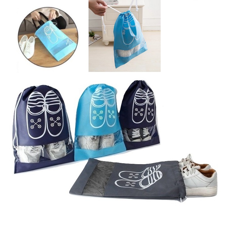 [Hoàn Tiền 10%] Túi đựng giày họa tiết chống thấm chống bụi có dây rút - Túi đựng giầy - Túi bảo quản giày - Túi đựng giày du lịch (42 x 32cm) BH884