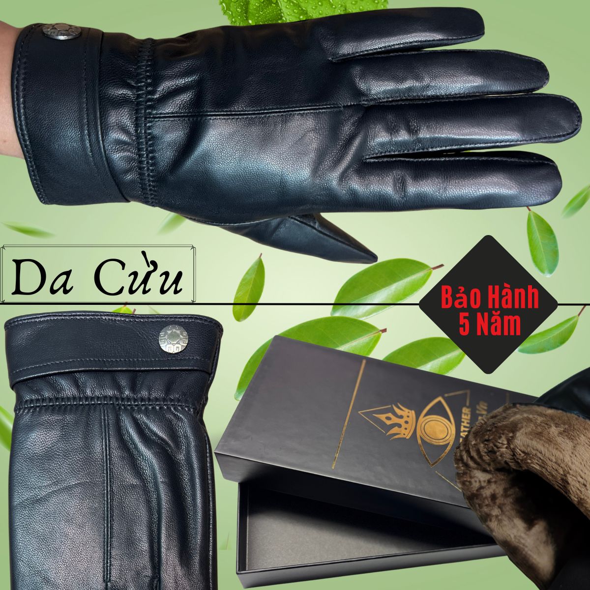 Găng Tay Da Cừu Nam Cao Cấp Mỏng Nhẹ Lót Lông Đi Mưa Thoải Mái, Dễ Lái Xe - Không Bong Nổ - Bảo Hành Da Thật 5 Năm KT.8