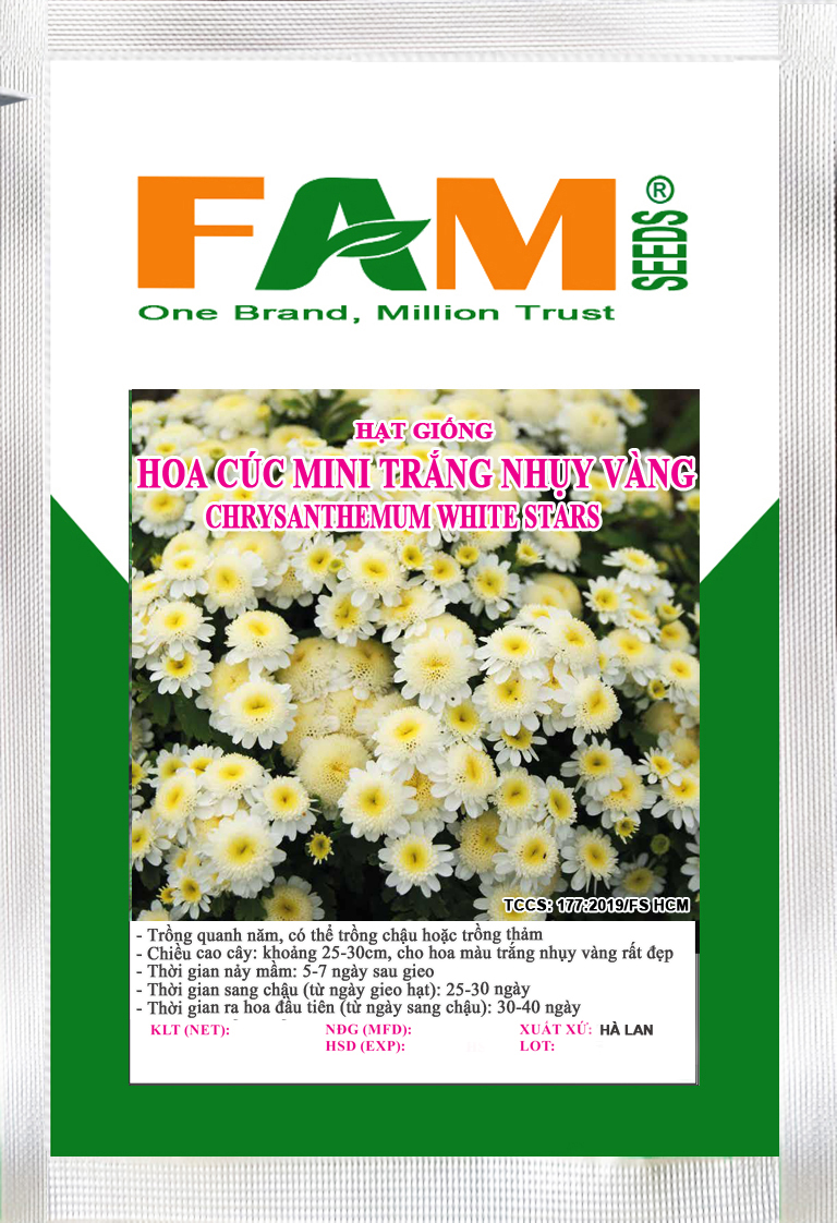 [HCM]Hạt Giống Cúc Mini Trắng Nhụy Vàng - Gói 0.2gr (1400-1440 hạt)