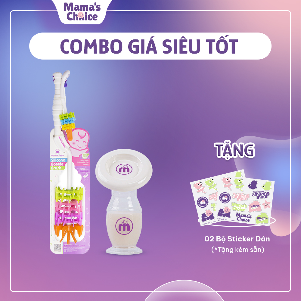 Cốc Hứng Sữa Rảnh Tay Silicone, Chổi Cọ Bình Sữa Và Núm Ti Silicone Mama’s Choice, Combo Giá Siêu Hời, Hàng Chính Hãng
