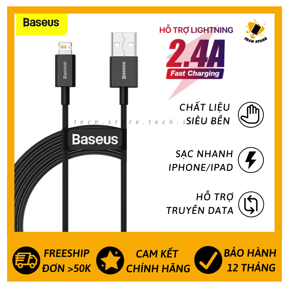 Dây cáp sạc nhanh chính hãng baseus superior lightning 1m 2m cho iphone 6 7 8 plus x 11