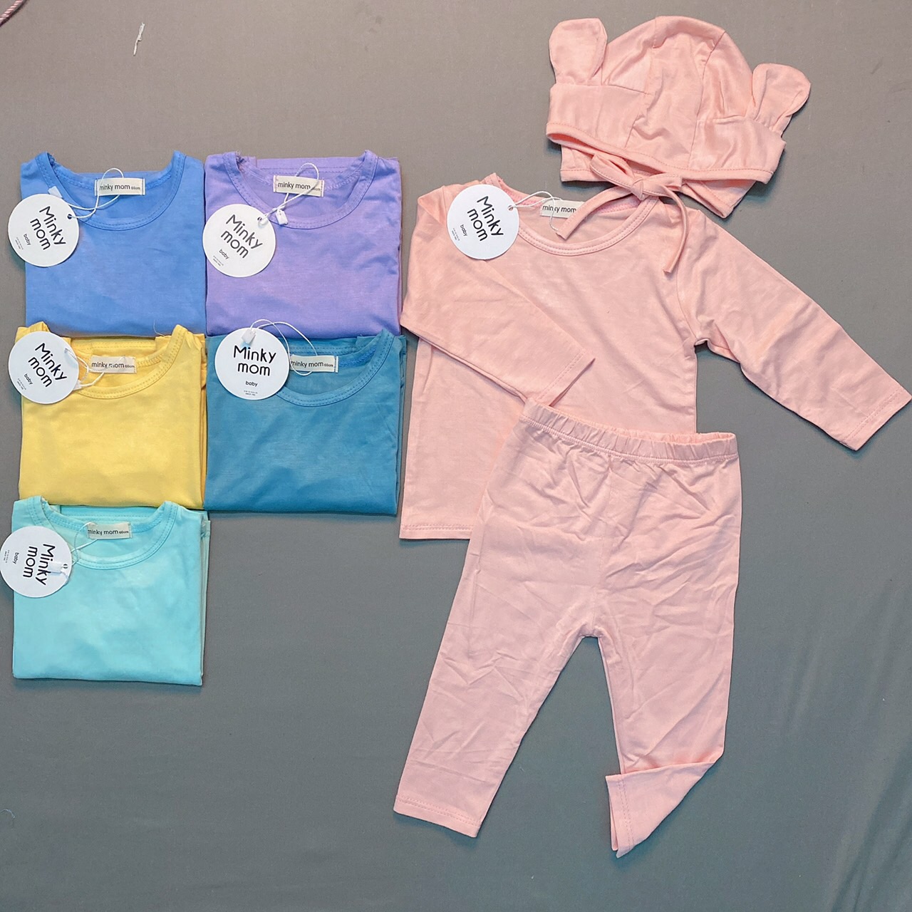 Bộ dài tay Minky Mom thun lạnh mẫu mới - Tặng kèm nón đáng yêu cho bé