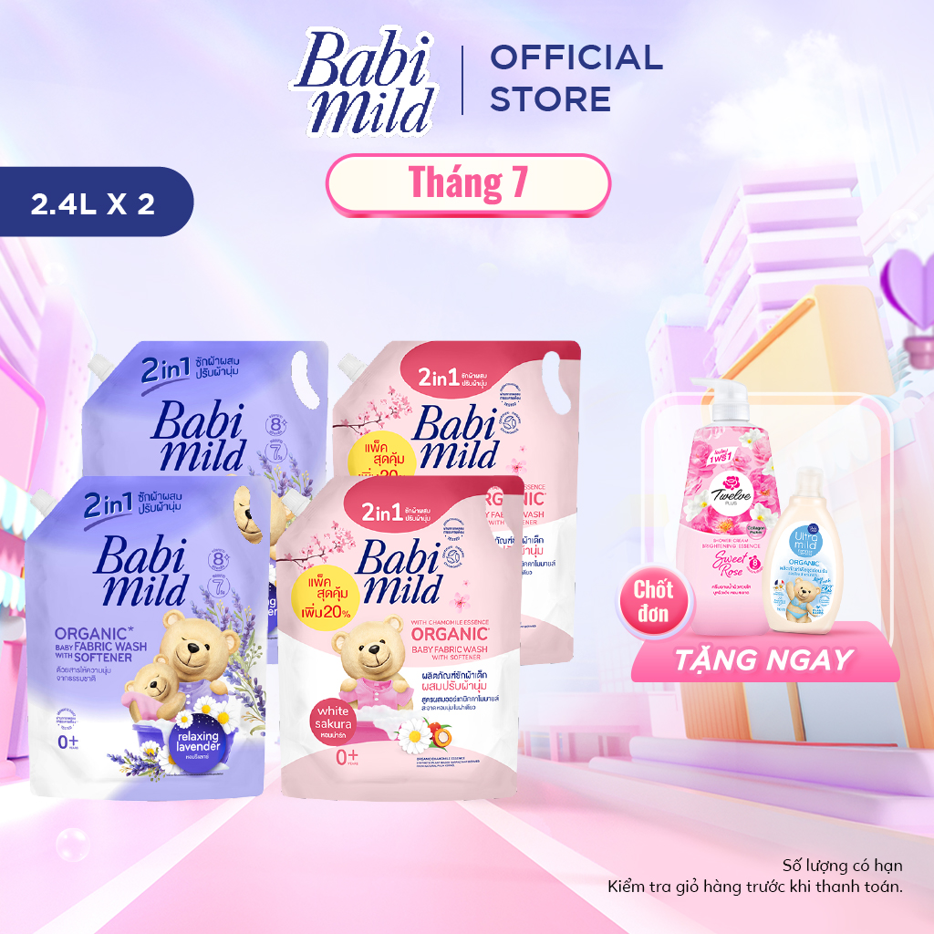 Combo 2 Túi Nước Giặt Xả Cho Bé 2.4L - Babi Mild