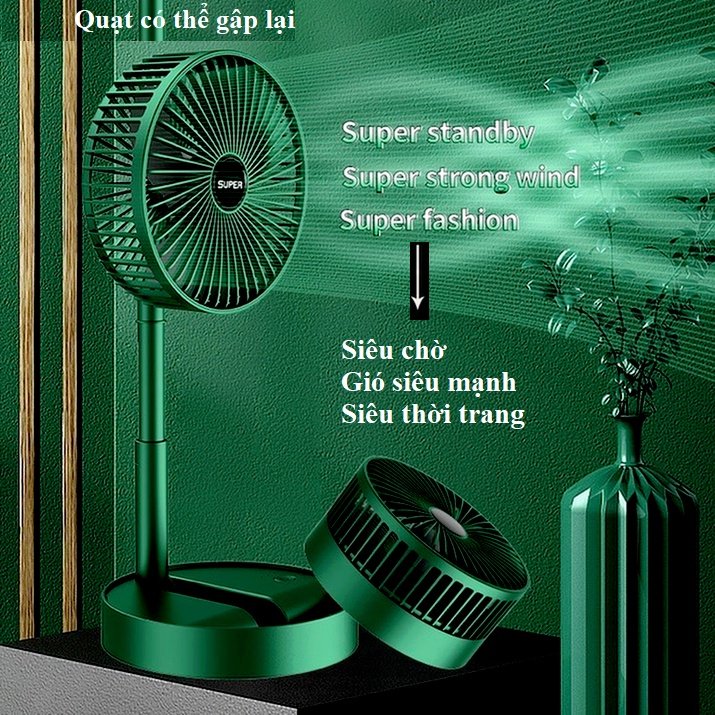 Quạt tích điện để bàn mini SUPER FAN 3 tốc độ gió,gấp gọn dễ dàng linh hoạt.Quạt Mini Fan để bàn xoay 180 độ pin trâu,sạc USB