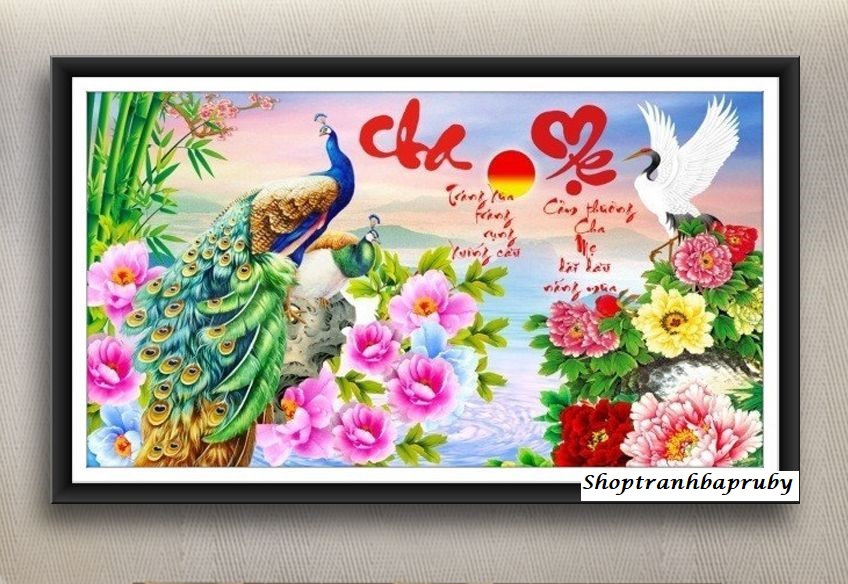 [HCM]Tranh đính đá Cha Mẹ hoa mẫu đơn VS252 kích thước 75 x 45 cm