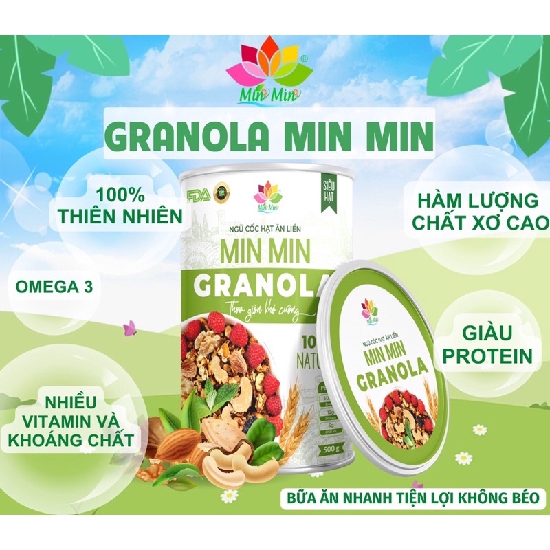 Hạt ngũ cốc granola minmin 500g, siêu hạt, siêu giảm cân, siêu dinh dưỡng