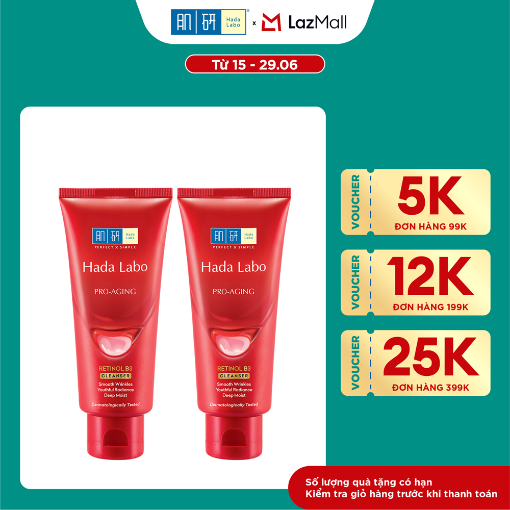 [VB] Bộ 2 Sữa rửa mặt cải thiện dấu hiệu lão hóa dạng kem Hada Labo Pro-Aging Retinol B3 Cleanser 80g