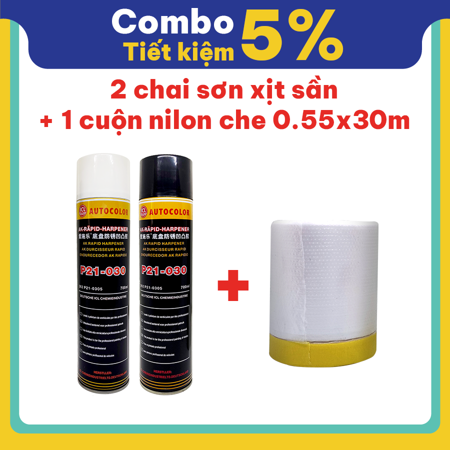 Combo tiết kiệm 2 chai sơn xịt tạo sần + 1 cuộn băng keo nilon che sơn 0.55mx30m