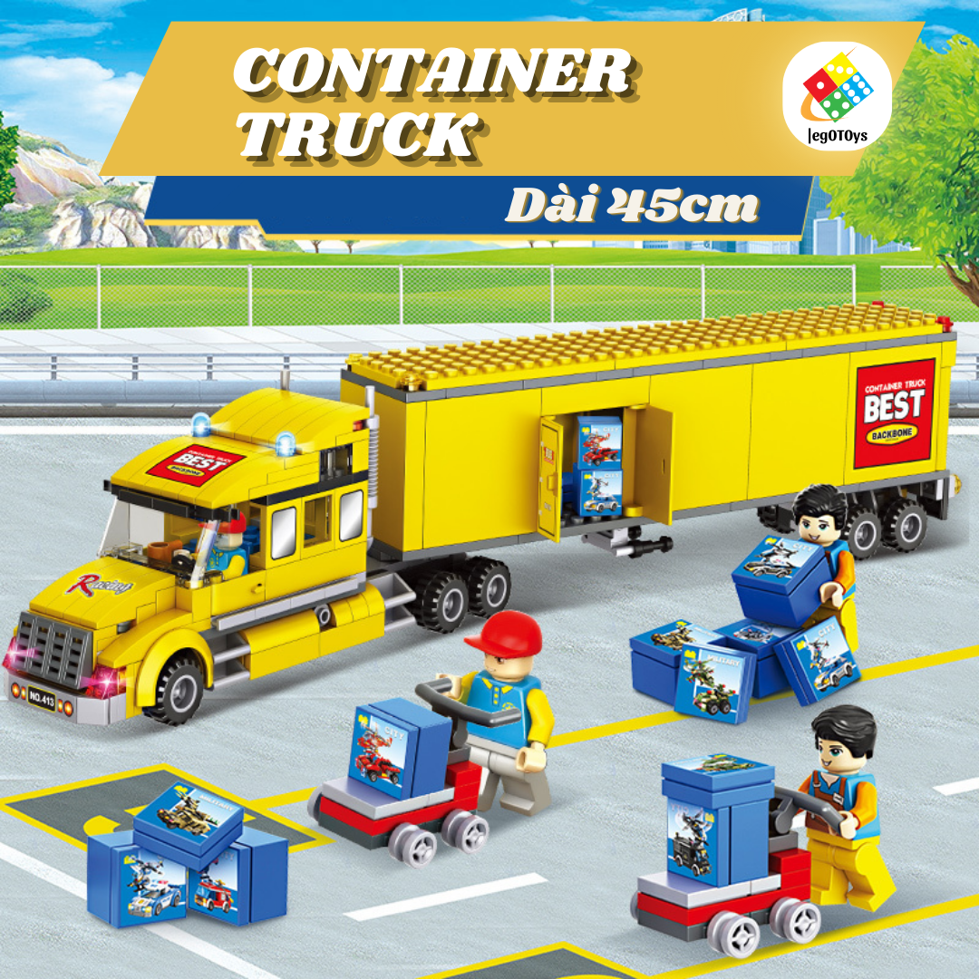 Lego xe container truck - mô hình lắp ráp xe công đầu kéo hạng nặng - bộ đồ chơi xe ô tô tải, xe ben chở hàng