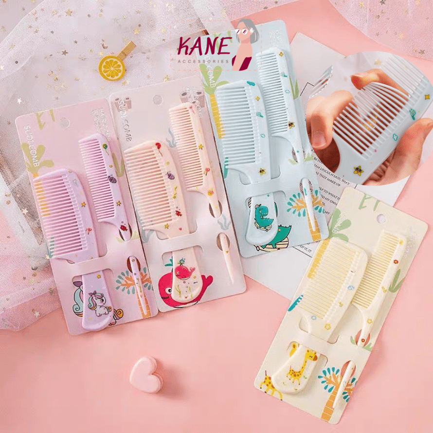Combo 2 lược chải tóc mini Kane, set 2 lược chải tóc nhựa cao cấp bỏ túi mang theo họa tiết dễ thương