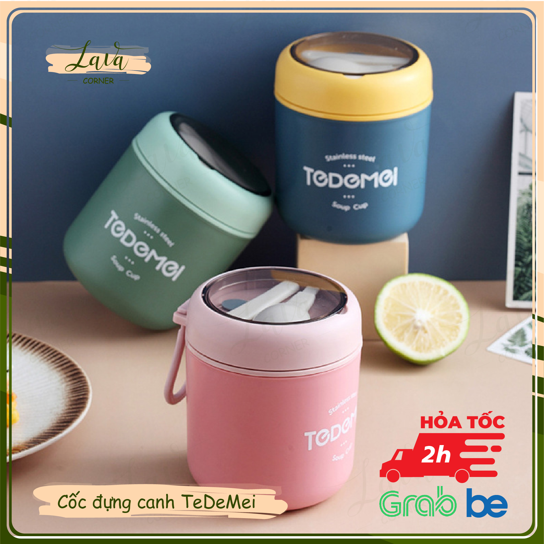  Cốc Đựng Cháo Canh Kèm Muỗng Bền Đẹp. Hộp Đựng Cháo Canh Soup Bền Đẹp Có Tay Xách 