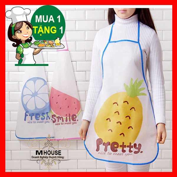 Combo 2 tạp dề chống thấm nước tạp dề in hình trái cây đồ dùng nhà bếp