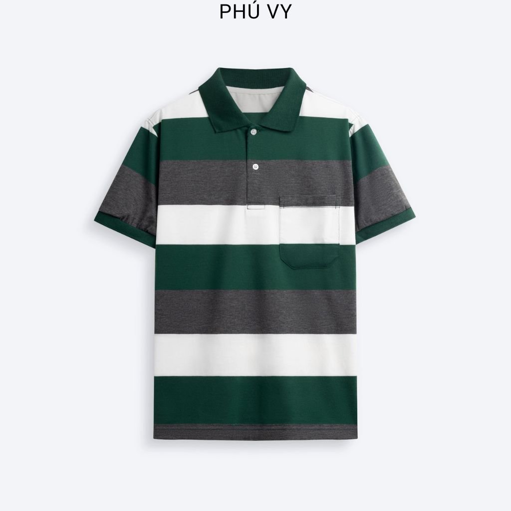 Áo polo nam trung niên tay ngắn ba sọc vải cotton co giãn bền màu - 5