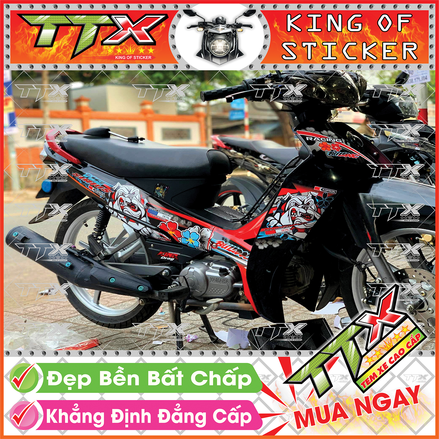 Tem Xe Sirius Đen Đỏ Cún Bò Lông Xù - Tem Sirius Đỏ Đen Siêu Đẹp - Mẫu Team Sirius Đen Đỏ