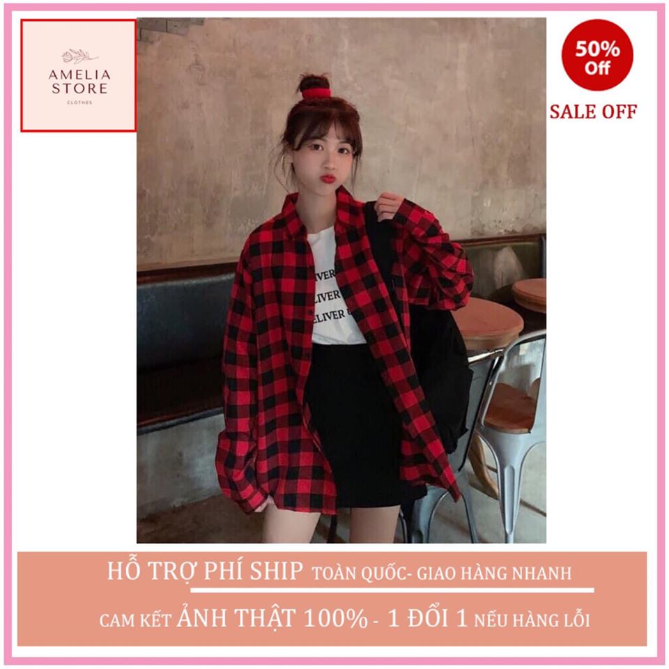 ( ẢNH THẬT) Áo sơ mi nữ  kẻ caro ulzzang dài tay SM01 thời trang HÀN QUỐC, AMELIA, sơ mi nữ kẻ caro form rộng, sơ mi nữ kiểu đẹp( KÈM QUÀ TẶNG)